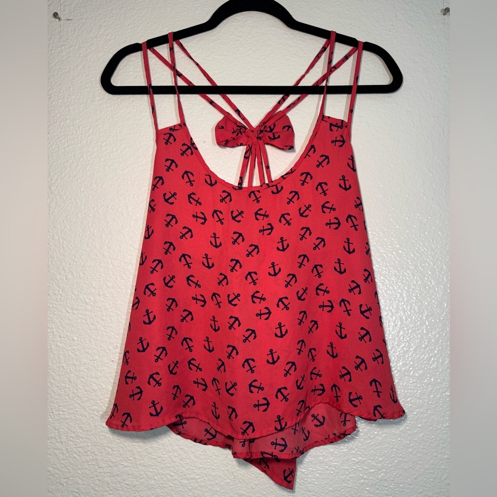 Rue21 Red Tank Top with Navy Anchor Print